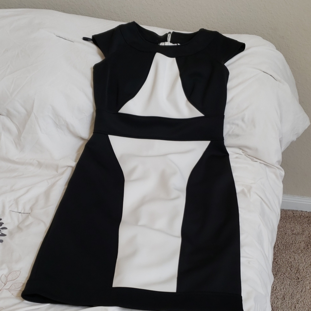 Black and white color block dress